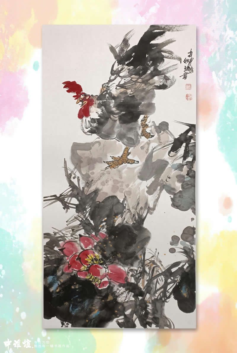 著名旅日画家刘福泰老师，大写意作品欣赏《大公鸡》